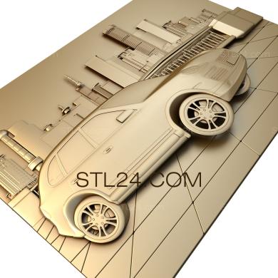 Панно художественные (Автомобиль в мегаполисе, PH_0098) 3D модель для ЧПУ станка